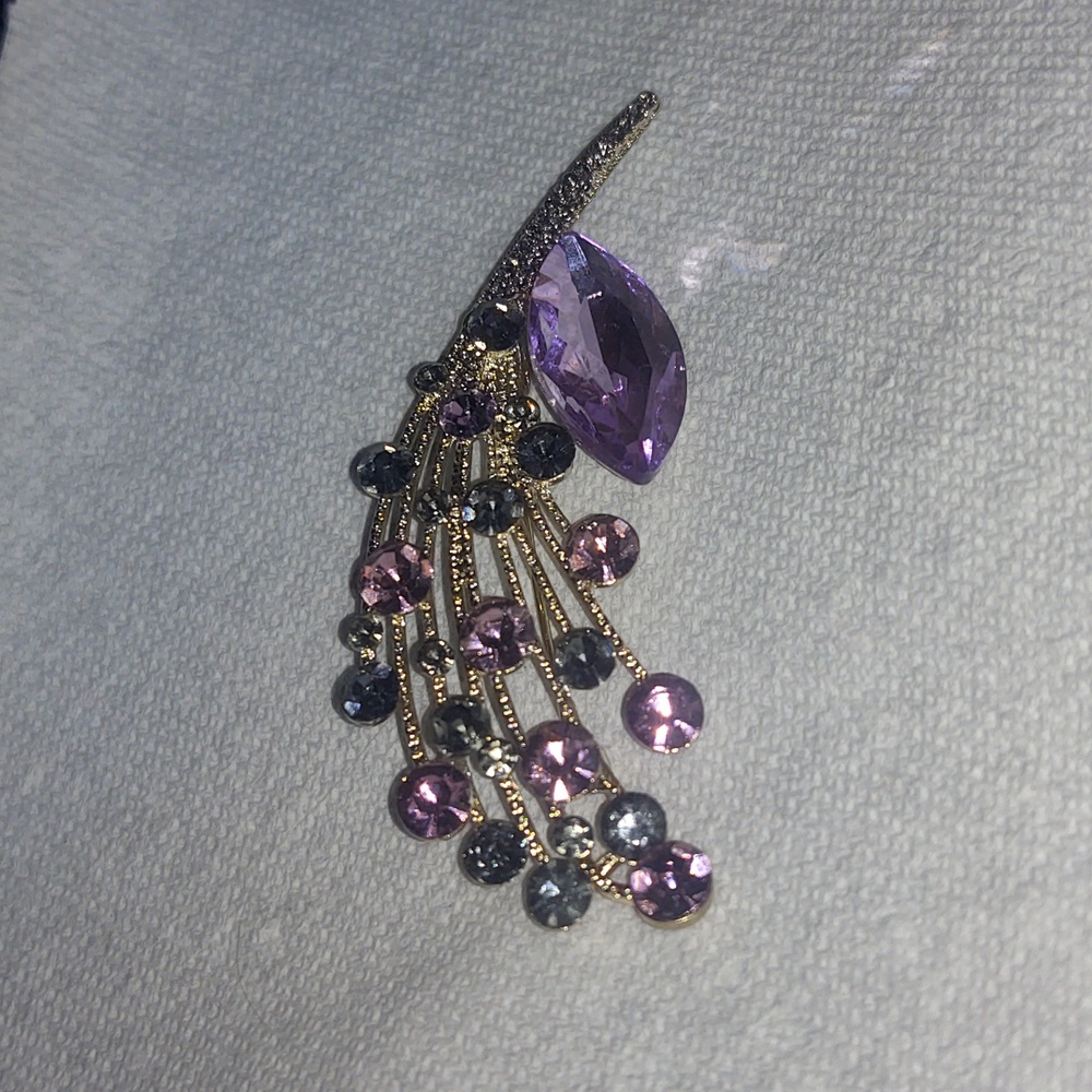 Purple Rhinestone Spray Brooch - Picture 3 of 3